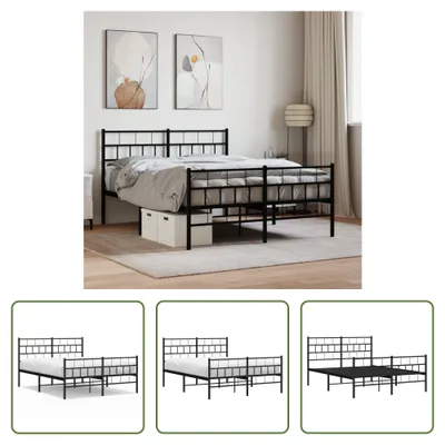 Produktbild von The Living Store Bettgestell mit Kopf- und Fußteil Metall Schwarz 150x200 cm