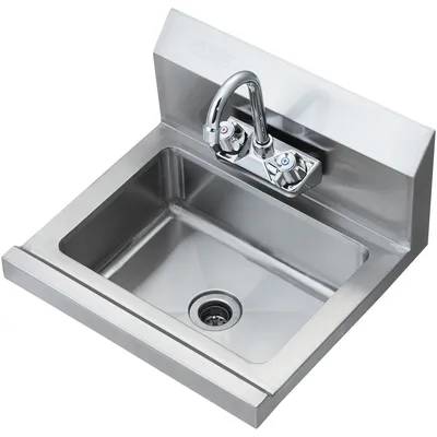 Immagine prodotto di Lavabo commerciale con rubinetto, lavabo in acciaio inossidabile NSF per il lavaggio, piccolo lavabo per le mani, lavabo da parete, lavabo multiuso per ristoranti, cucine, bar, garage e uso domestico, 43 x 32,5 cm