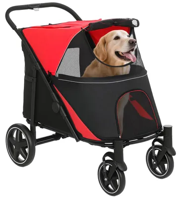 Image de PawHut, poussette pour chiens, buggy pour animaux de compagnie avec coussin, chariot pliable pour chiens, buggy pour chats