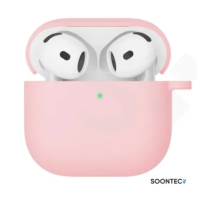 Produktbild von SOONTEC Hülle für AirPods 4 Generation Case Silikon Schutzhülle Kopfhörer Etui Slim Cover in Rosa mit Karabiner-Ring