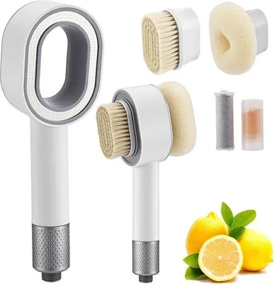 Produktbild von Duschkopf 3-in-1 mit Aktivkohlefilter, 2 magnetische Reinigungsbürsten, entfernt Chlor, Kalk, Bakterien und Schwermetalle - Weiß