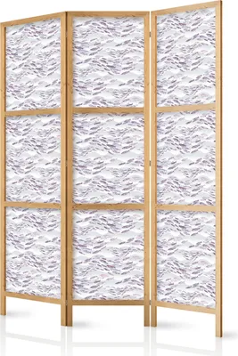 Produktbild von 3-teiliger Einseitiger Vlies Japanischer Paravent - Fish in Muted Colors - Shoal of Small Fish in Light Violet and Delicate Pink on a Background of Gray Waves 135x172 cm Tiere g-C-10152-bh-a
