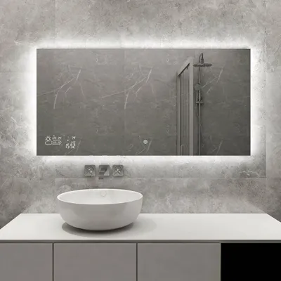 Produktbild von Heidenfeld LED Badezimmerspiegel | Wandspiegel mit Heizung - Infrarot Spiegelheizung - WLAN Display- Wetteranzeige - Dimmbar Anti-Beschlag - 350 Watt
