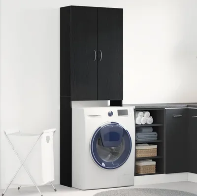 Produktbild von Möbel Waschmaschinenschrank Schwarz Eichen-Optik 64x25,5x190 cm - Badezimmerschränke CC4555