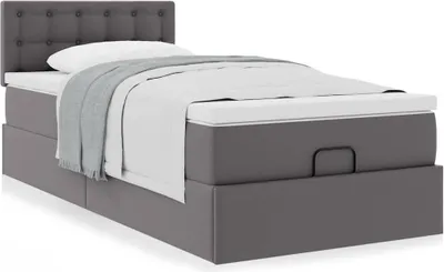 Produktbild von Ottoman-Bett mit Matratze Grau 90x190 cm Kunstleder