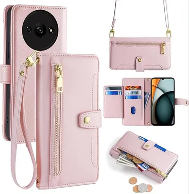Immagine prodotto di Catena portacellulare Xiaomi con cinturino portacellulare slot per schede Borsa a tracolla in Finto cuoio Redmi A3 Rosa