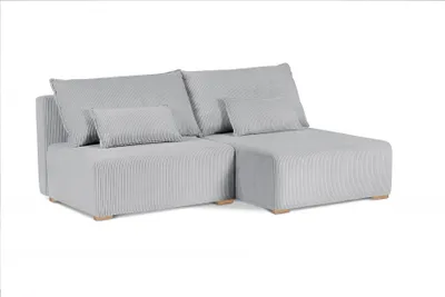 Produktbild von 210 cm Ecksofa mit Holzbeine FLUFFY mit Relaxfunktion, mit Bettkasten, L-Form Polsterecke (Stoff: poso 55 - hellgrau, Ottomane: rechts)