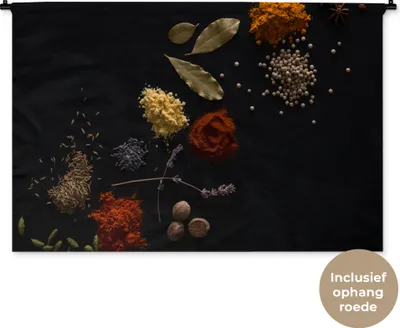Produktbild von MuchoWow® Wandteppich Wandbehang Kräuter - Schwarz - Gewürze - Küche - Kochen 120x80 cm Tapisserie Dekoration Wandtuch - Wanddekorationen - Wandtücher