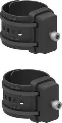 Two identical black plastic bottle cage mounts with silver screws, shown against a white background.