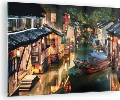 Produktbild von Bilder auf glas - Einteilig - Chinesisch Stadt Nacht - 70x50cm - Glasbilder - Wandbilder - Bilder - zum Aufhängen bereit - Wanddekoration aus Glas - Glas Bilder - Wandbild auf Glas - GAA70x50-4657