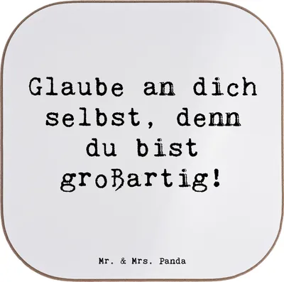 Produktbild von Mr. & Mrs. Panda Flaschenuntersetzer Spruch Selbstvertrauen stärken - Weiß - Geschenk, Motivationsschub, innere Stärke, Motivation, Zuversicht, Tischuntersetzer, Coaster