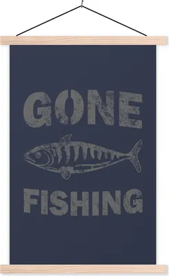 Produktbild von MuchoWow® Textilposter Vintage - Fisch - Blau 60x90 cm mit holzfarbenen Rahmen - Textil