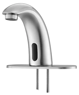 Image de Robinet de lavabo sans contact SucceBuy en nickel brossé, robinet automatique àmains libres avec réglage de la température de l'eau chaude et froide, fonctionnant sur piles