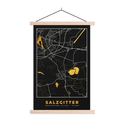 Produktbild von MuchoWow® Textilposter Salzgitter - Gold - Stadtplan - Karte - Deutschland 120x180 cm mit holzfarbenen Rahmen - Textil-Plakat