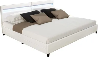 Zdjęcie produktu dla HOME DELUXE - Łóżko LED NUBE - Biały, 200 x 200 cm - z materacem, stelażem i szufladami I Łóżko tapicerowane Designerskie łóżko z oświetleniem