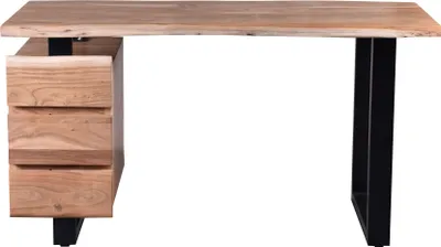 Produktbild von TPFLiving Schreibtisch Platte Akazie mit Baumkante, Beine Metall Platte natur, Beine schwarz