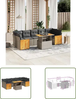 Produktbild von The Living Store 8-tlg. Garten-Sofagarnitur mit Kissen Grau Poly Rattan
