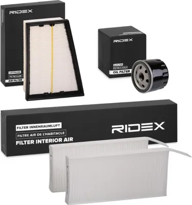 Produktbild von RIDEX Filterset Inspektionspaket Filtersatz für RENAULT MEGANE II Coupé-Cabriolet (EM0/1) KANGOO Express (FW0/1) KANGOO / GRAND KANGOO (KW0/1)