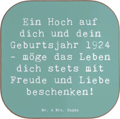 Produktbild von Mr. & Mrs. Panda Tassen Untersetzer Spruch 1924 Geburtstag - Meeresbrise - Geschenk, Glückwunsch, für Gläser, gläseruntersetzer, Tassenuntersetzer, Happy Birthday, Jahr