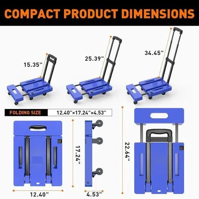 Image de Chariot de transport pliable 225 kg, bleu, 6 roues