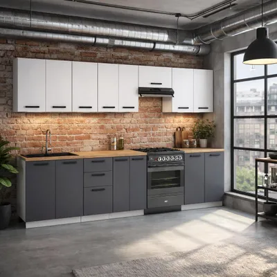 Produktbild von ULWEHOME Küchenmöbel Küchenmöbel-Set Küche Milan 320 cm | Unterschrank - Regal - Arbeitsplatte - Küchenzeile - neue Küche | Mattweiß/Anthrazit 3,2 m