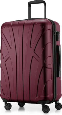 A burgundy suitcase on a white background.