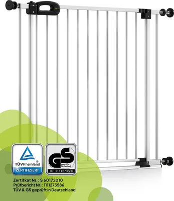 Image de Barrière bébé extra plate sans seuil – Sans perçage – Merle FlatStep – BOMI – Blanc – 95–103 cm