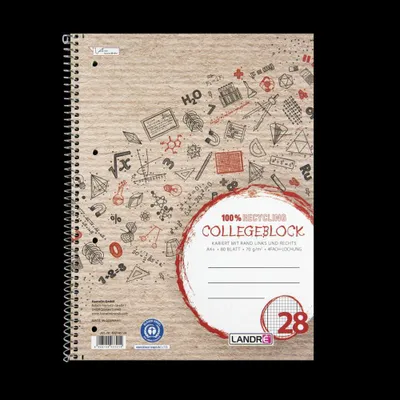 Produktbild von LANDRÉ Recycling A4+ Collegeblock, Lineatur 28, 80 Blatt, recycelt