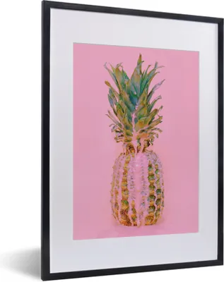 Produktbild von MuchoWow® Gerahmtes Poster Farbe - Ananas - Rosa - Sommer 30x40 cm - Poster mit Schwarzem Bilderrahmen Wandposter Rahmen Foto Bilder - Wandposter Schlafzimmer
