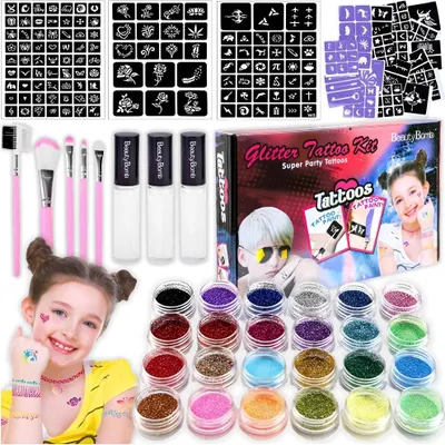 Produktbild von Glitzertattoos für Kinder großes Set Glitzer Geschenk Vorlagen abwaschbar