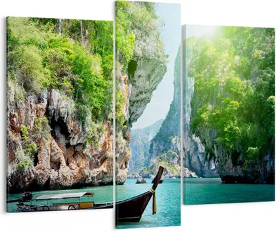 Produktbild von Bild auf Leinwand - Leinwandbild - Boot Klippen Natur Felsen - 95x80cm - Wand Bild - Wanddeko - Leinwanddruck - Bilder - Kunstdruck - Wanddekoration - Leinwand bilder - Wandkunst - CB95x80-2787
