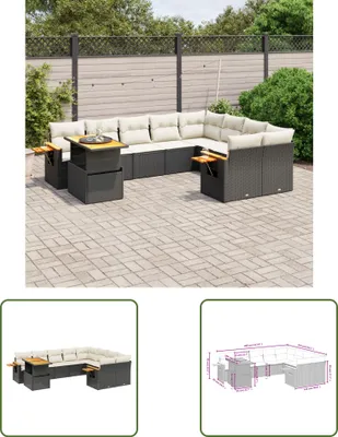 Produktbild von The Living Store 10-tlg. Garten-Sofagarnitur mit Kissen Schwarz Poly Rattan