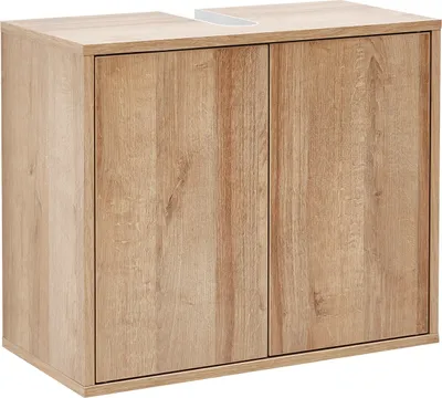 Produktbild von FACKELMANN Waschbeckenunterschrank FINN / Push-to-Open / Maße (B x H x T): ca. 60 x 50 x 30,5 cm / Schrank fürs Bad mit 2 Türen / Korpus: Braun hell / Front: Braun hell / Rahmendekor: Braun hell