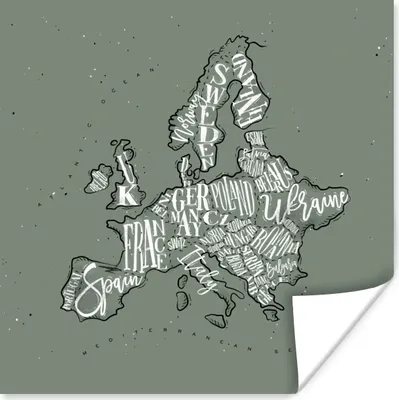 Produktbild von MuchoWow® Poster Karte - Europa - Grau - Buchstaben 100x100 cm - Babyzimmer