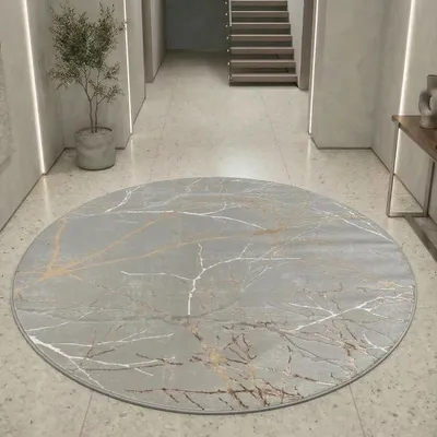 Produktbild von Designer Teppich mit abstraktem glänzenden Ästemuster gold Größe - 200 cm Rund