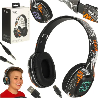 Produktbild von Kabellose Over-Ear-Kopfhörer mit Bluetooth, RGB-Beleuchtung, für Gaming und Sport, 200 mAh Akku, schwarz