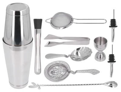 Produktbild von 11-teiliges Cocktail-Shaker-Set aus Edelstahl, Getränkemixer, Bar-Mischwerkzeug für den Haushalt, Silber