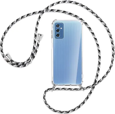 Produktbild von Handykette Backcover-Schutzhülle mit Band (Metall silberfarben) für Samsung Galaxy M52 5G (M526) - schwarz/grau/weiß