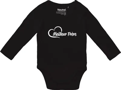 Produktbild von Huuraa Baby Body Meilleur Frère Cœur 80 Black  Baumwolle Fairtrade Langarmbody Geschenkidee