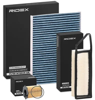 Produktbild von RIDEX Filterset Inspektionspaket Filtersatz für FORD Fiesta Mk6 Schrägheck (JA8, JR8) ECOSPORT Fiesta Mk6 Kastenwagen passend für MERCEDES-BENZ