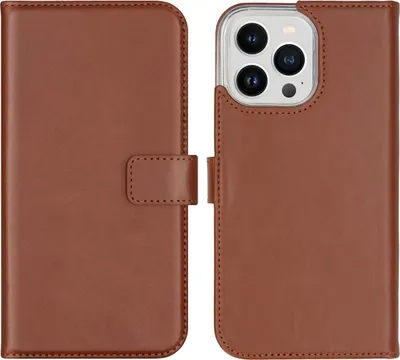 Image de Selencia Bibliothèque en cuir véritable pour l'Apple iPhone 14 Pro Max - Marron clair