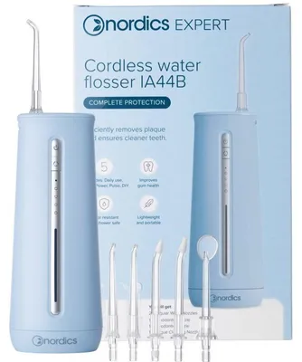 Obrázok produktu pre Zubný sprchovač Nordics IA44B, 230 ml, IPX8, 5 režimov, 5 intenzít prúdu, USB-C, modrá