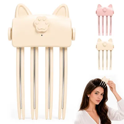 Produktbild von Beheizbarer Pony-Volumenclip im Katzenohr-Design – Ansatzvolumen-Kamm, 2 Heizstufen (Beige)