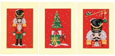 Productafbeelding van Geboortekaarten om te borduren met kruissteken (set van 3) Vervaco "Notenkraker", telpatroon, Aida 18, 10,5x15cm
