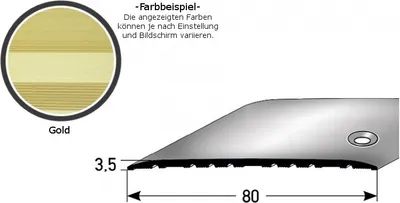 Produktbild von Übergangsprofil "Leopoldsburg" / Übergangsschiene / 80 mm, Typ: 350 (Aluminium eloxiert, mittig gebohrt / selbstklebend)-goldfarbig-1000-seitlich gebohrt