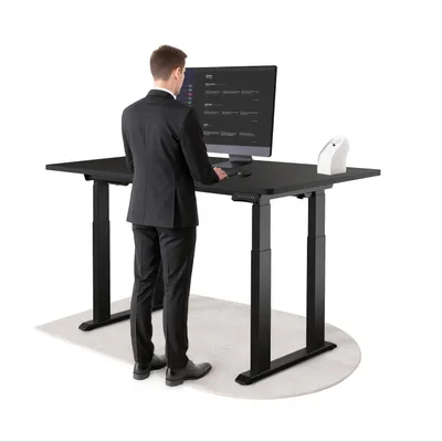 Produktbild von DESKSPACE Höhenverstellbarer Schreibtisch elektrisch mit leisem Dual-Motor – stabiles 4-Bein-Gestell (Schwarzes Gestell, Schwarz Tischplatte, 160×80 cm)