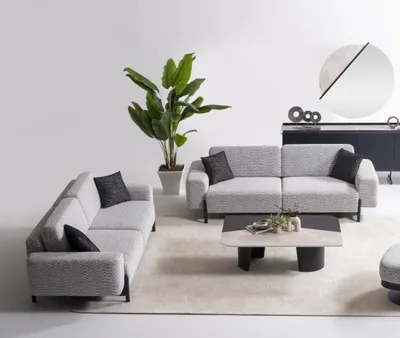 Image de Élégant ensemble de salon gris en tissu et bois