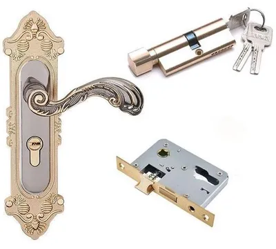 Imagen del producto de Manija con cerradura – Herrajes para puertas y portones – Distancia entre agujeros: 115–185 cm – Estilo antiguo – Color  – Para interiores y habitaciones