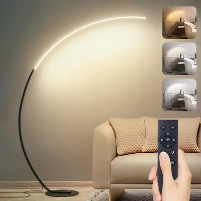 Zdjęcie produktu dla Lampa podłogowa LED do salonu, 25W, możliwość regulacji jasności, model łukowy, sterowanie za pomocą pilota, kolor czarny