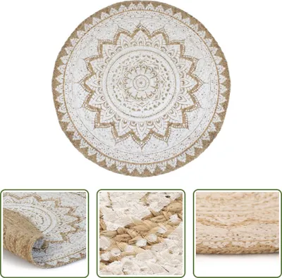 Produktbild von The Living Store Teppich Jute Geflochten Bedruckt 180 cm Rund